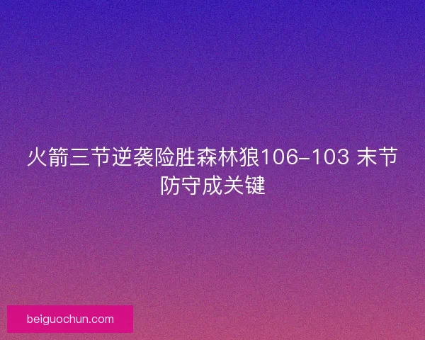 火箭三节逆袭险胜森林狼106-103 末节防守成关键